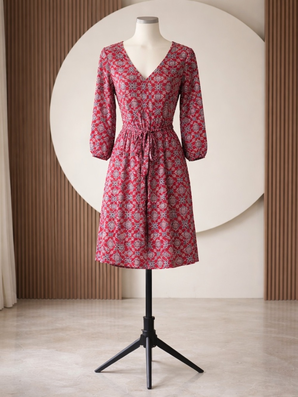 Elegant Red Patterned Dress